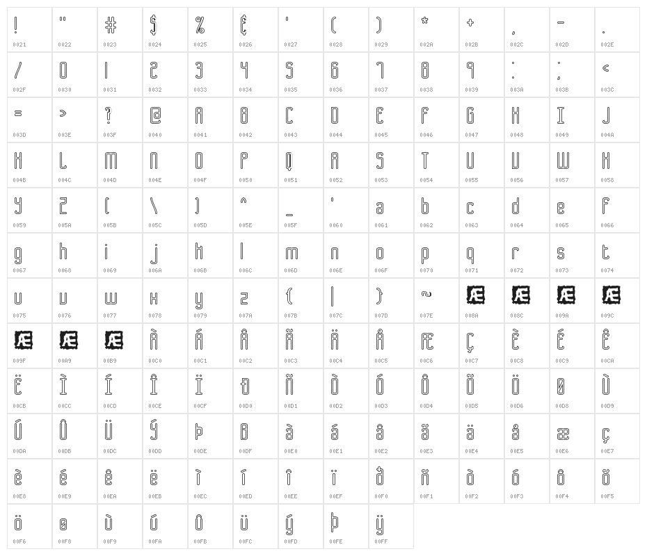 Bend 2 Squares OL1 BRK Character Map