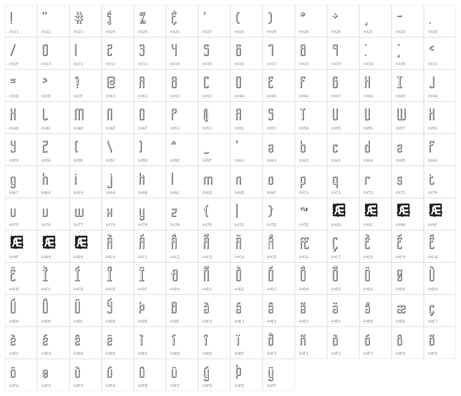 Bend 2 Squares OL2 BRK Character Map