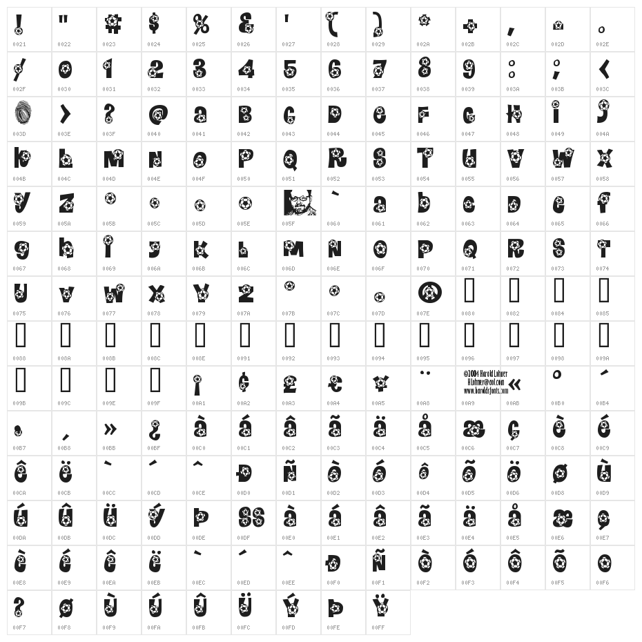 Bend It Character Map