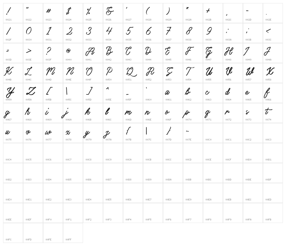 Bennington Glow Demo Version Character Map