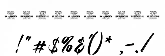 Bentron Calligraphic PERSONAL Regular Font OTHER CHARS