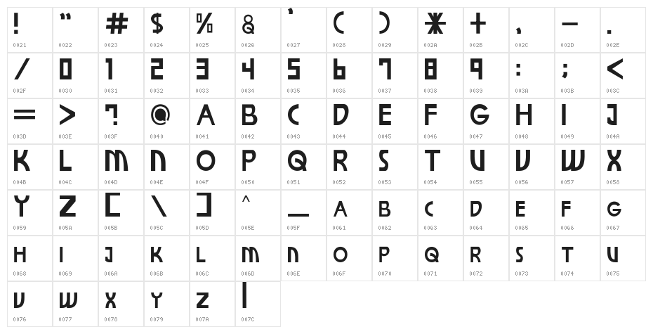 Beqo Regular Character Map