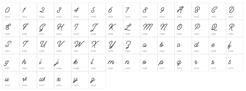 BerlianaMonolineFree-Regular Character Map