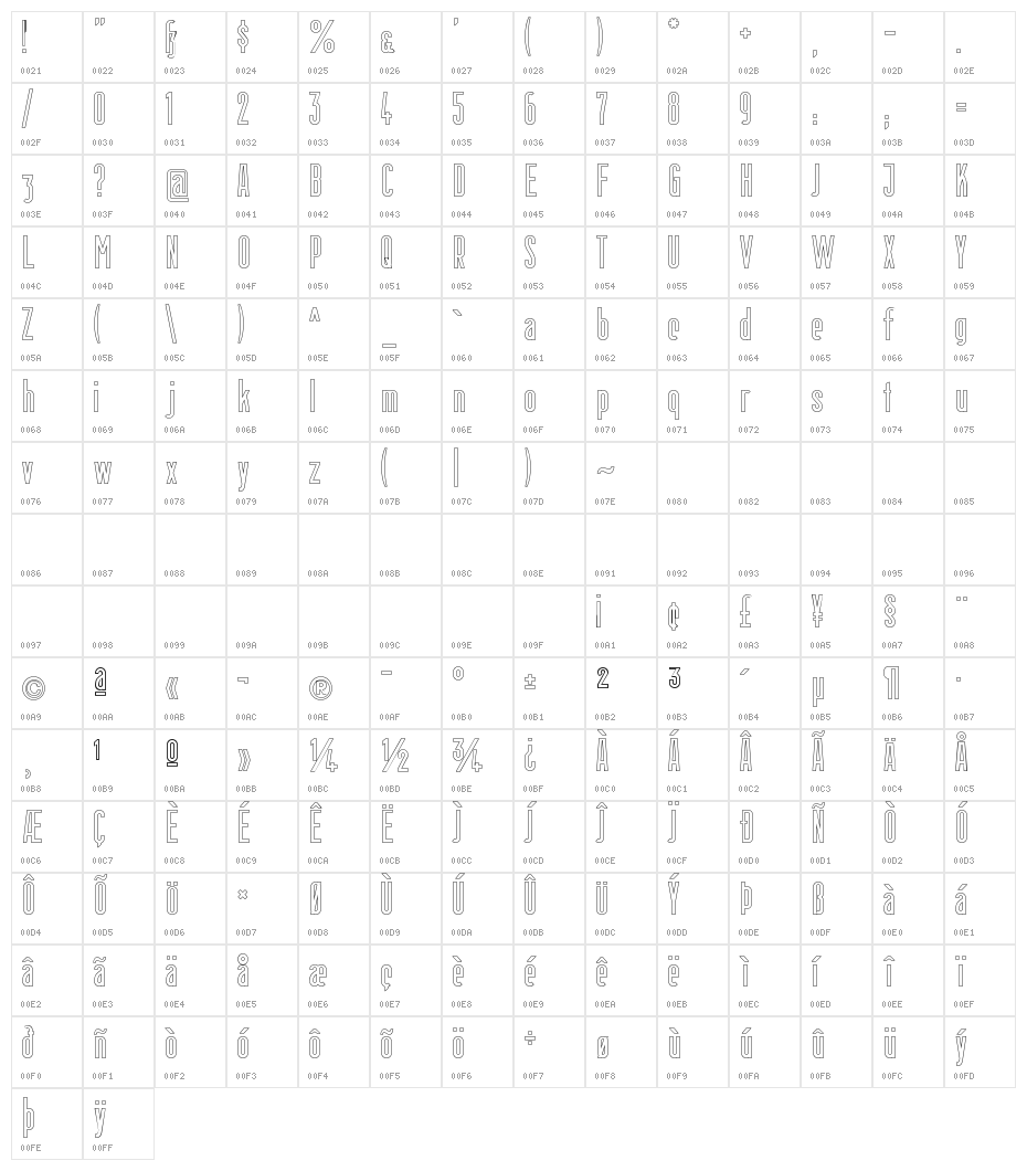 Berlin Email Linie Character Map