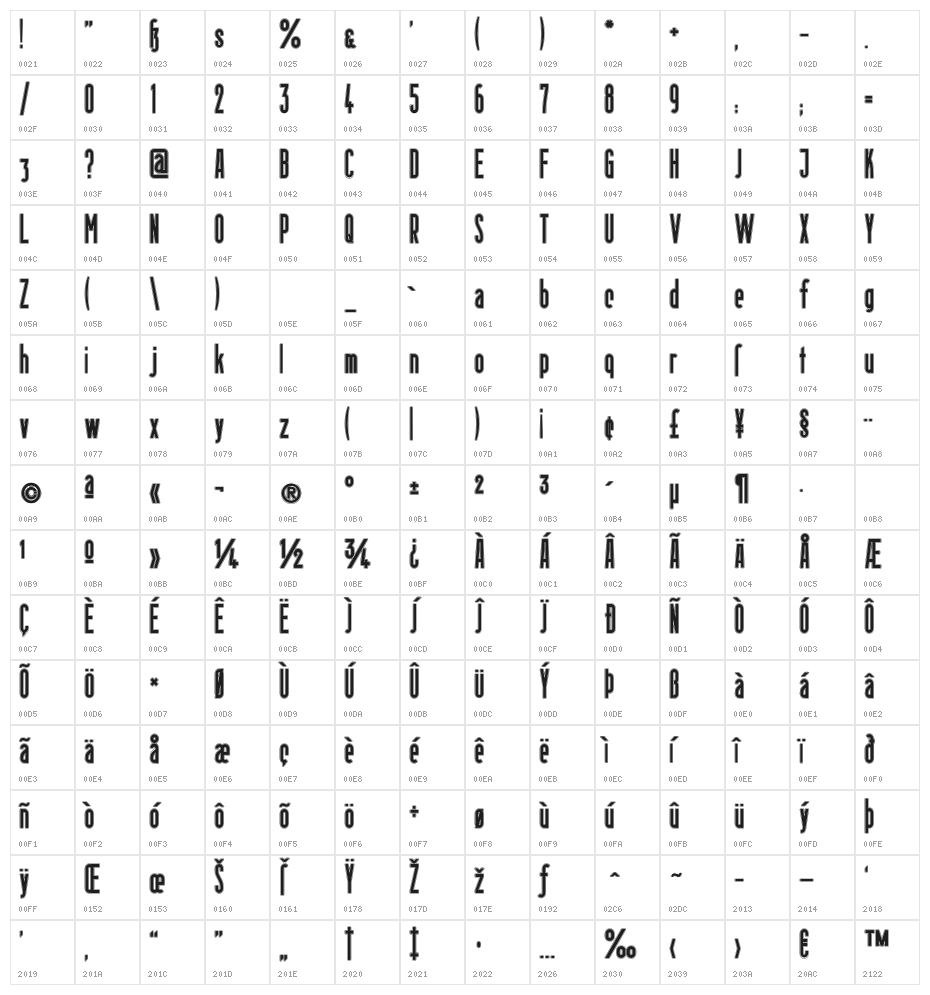 BerlinEmailOutline Character Map