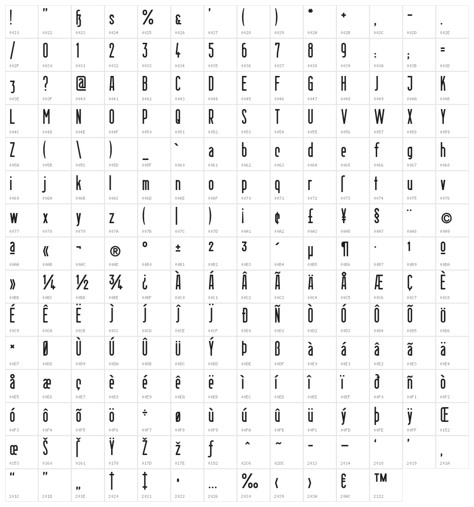 BerlinEmailSemibold-Bold Character Map