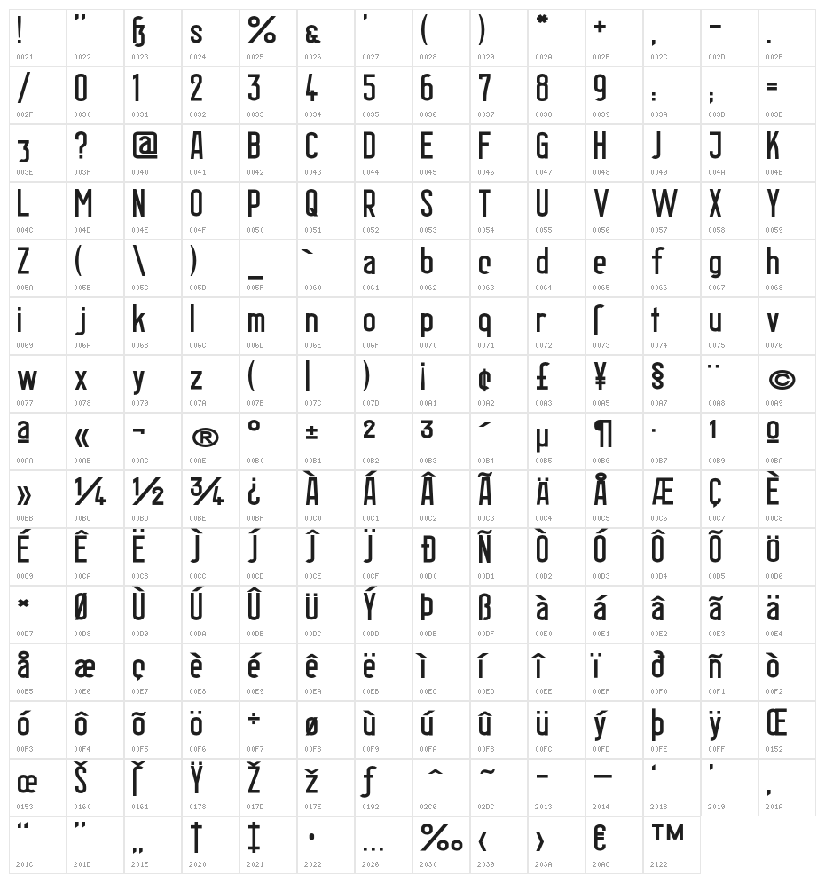 BerlinEmailWideSemibold Character Map