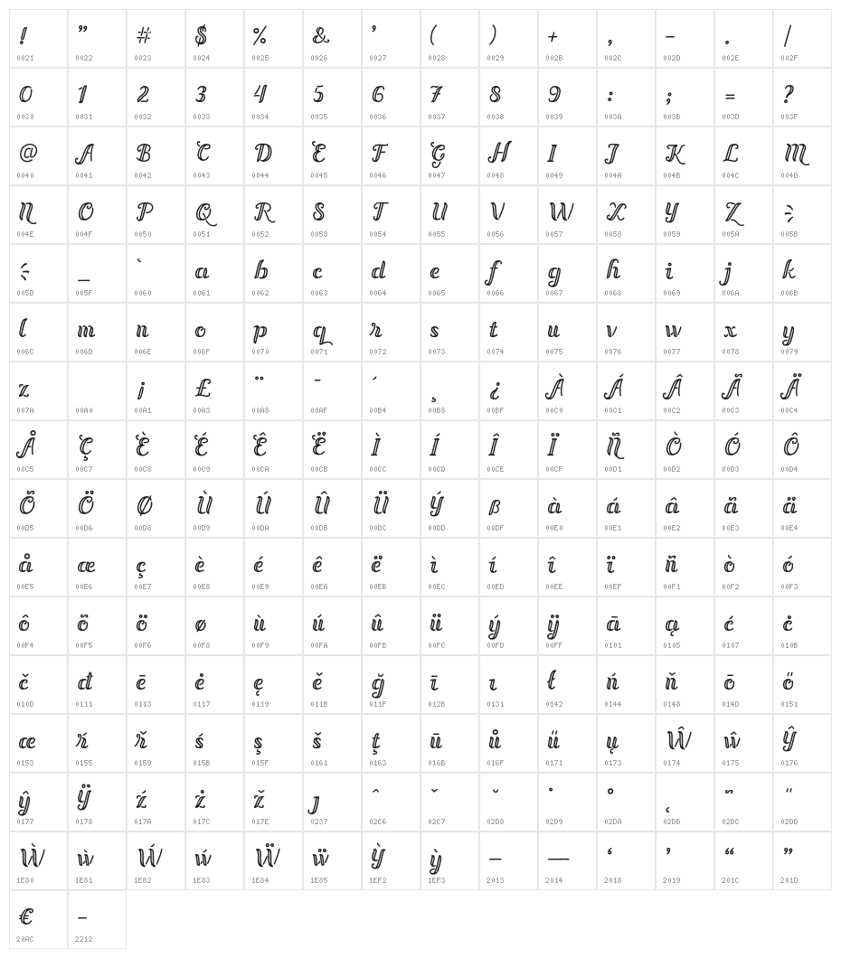 Bernadette Regular Character Map