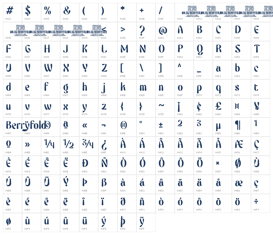 Berryfold PERSONAL USE Regular Character Map