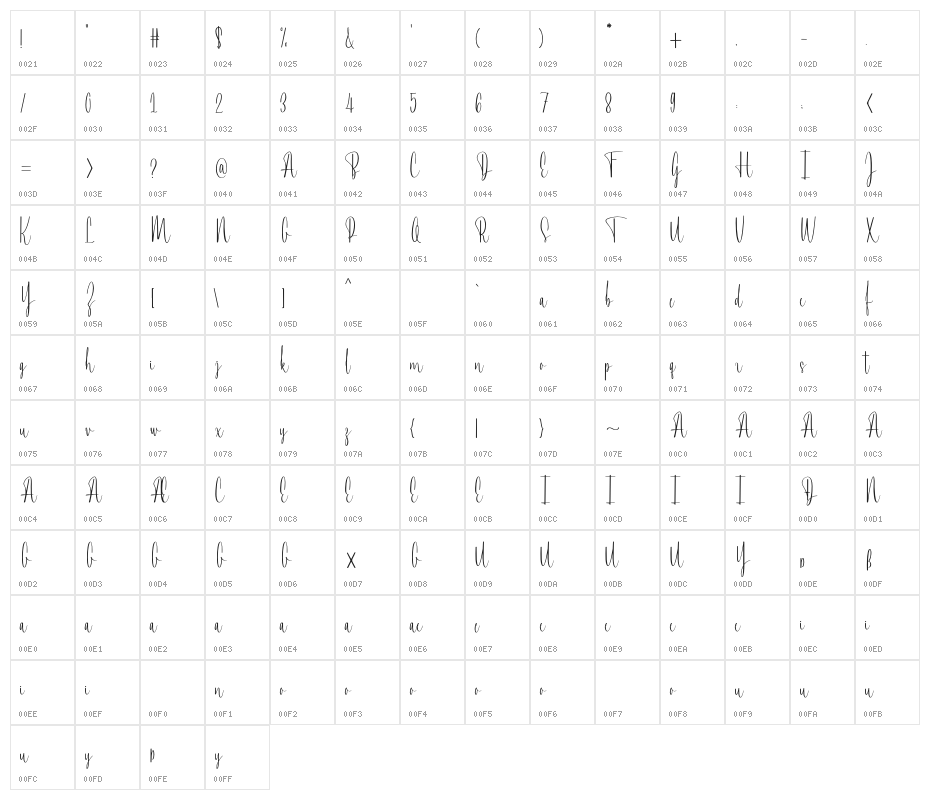 BertWatson-Regular Character Map