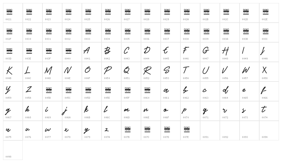 Beshiny Character Map