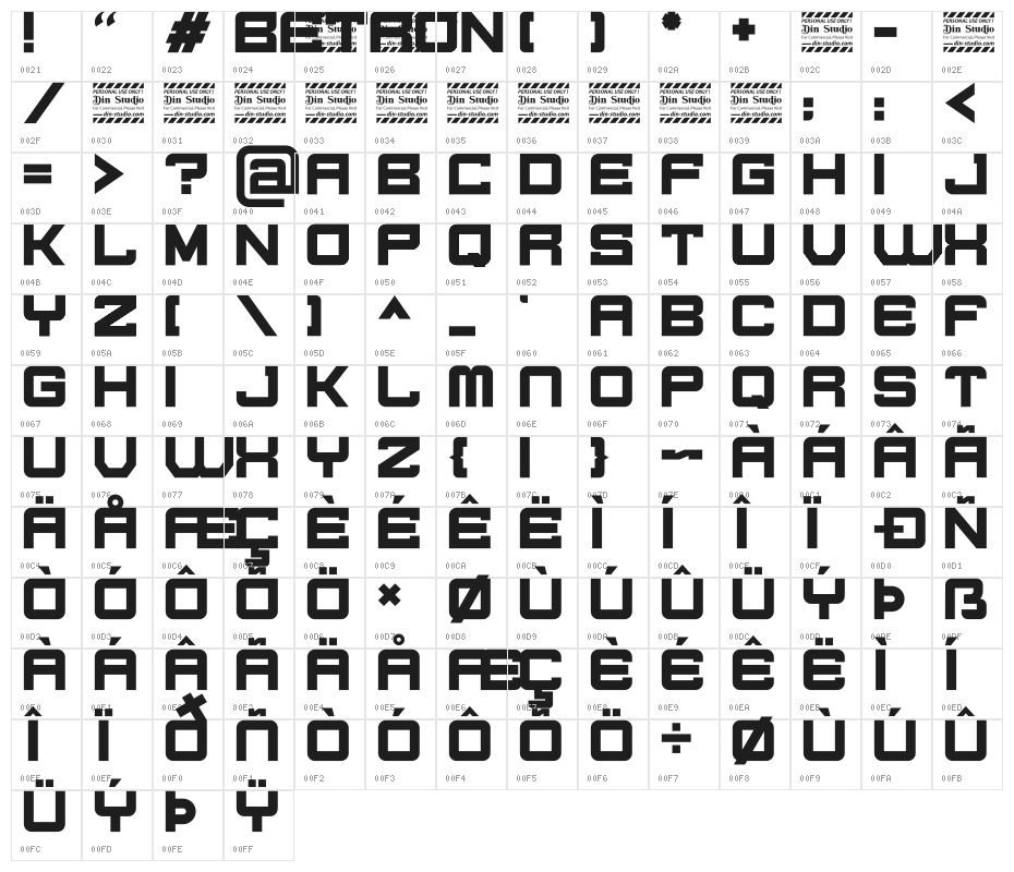 Betron Personal Use Character Map