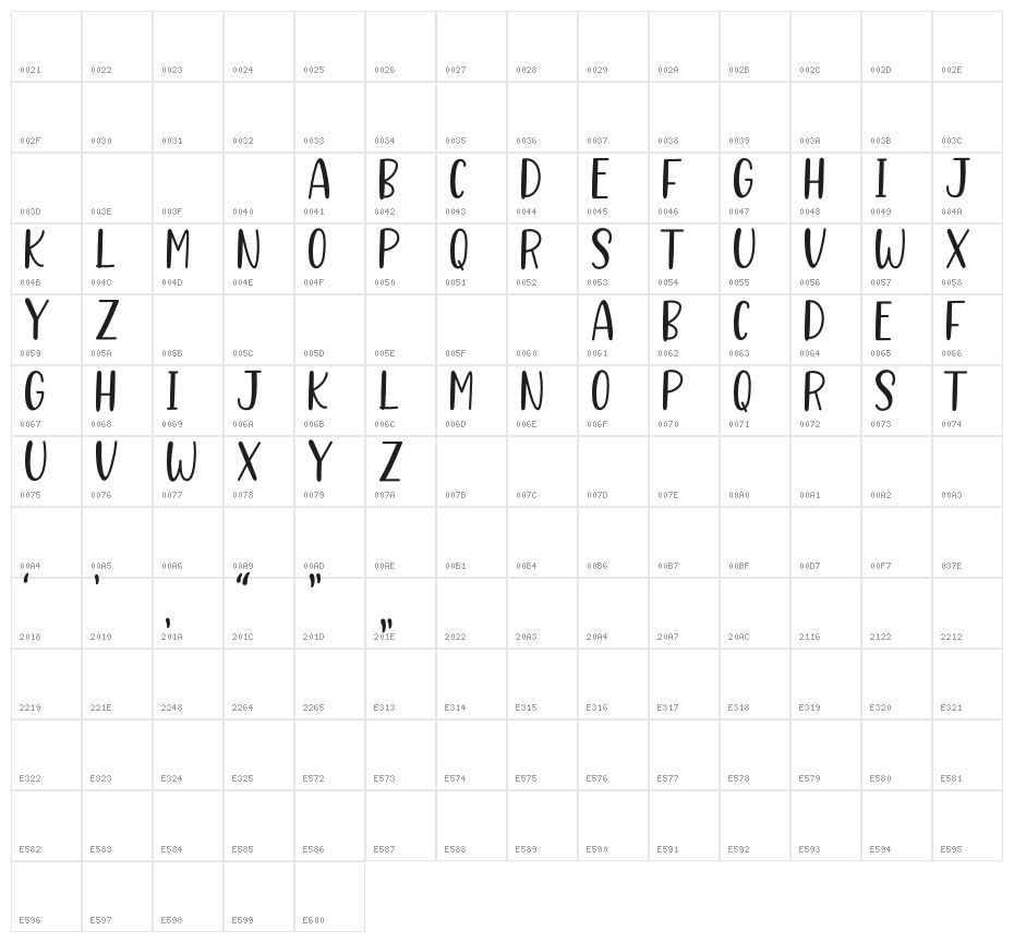 Better Caramel Sans Bold Character Map