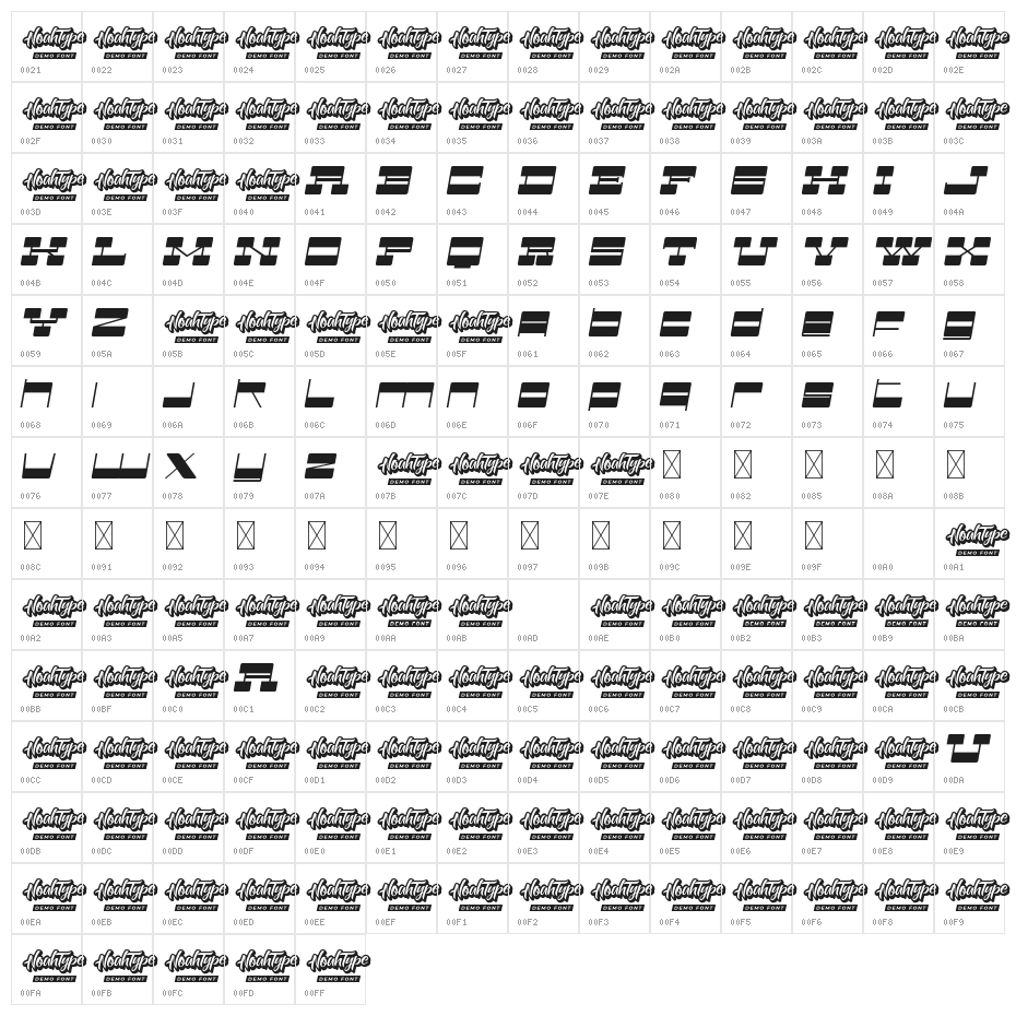 Better Retro Demo Italic Character Map