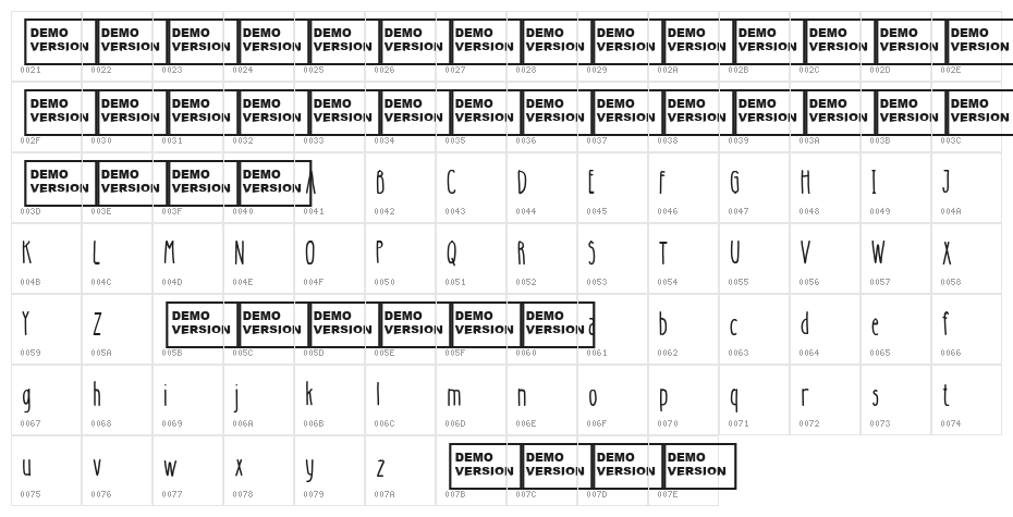 Better Together Condenesed Character Map