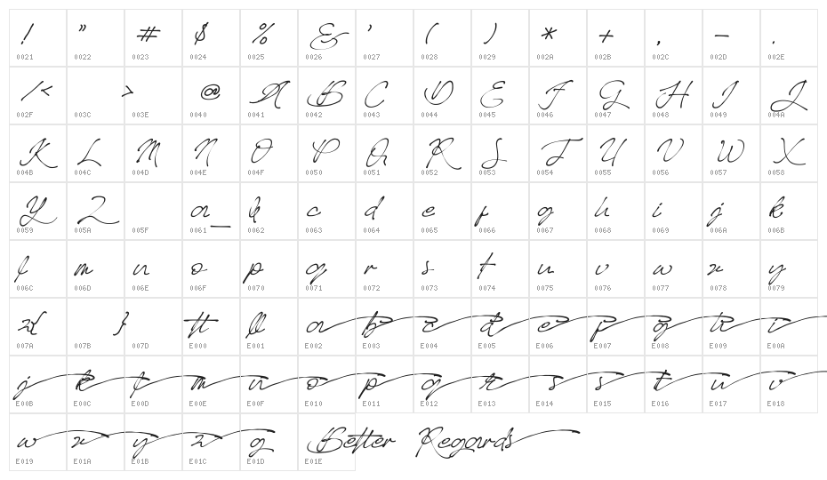 Better_Regards Character Map