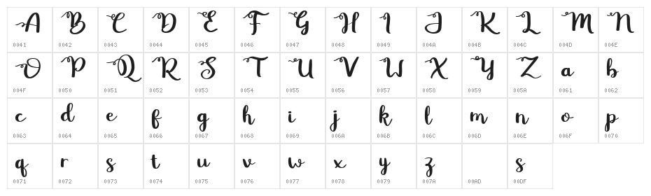 Betty Rose Free Regular Character Map