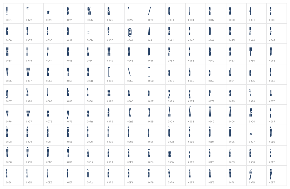 Betwixt Condensed Character Map