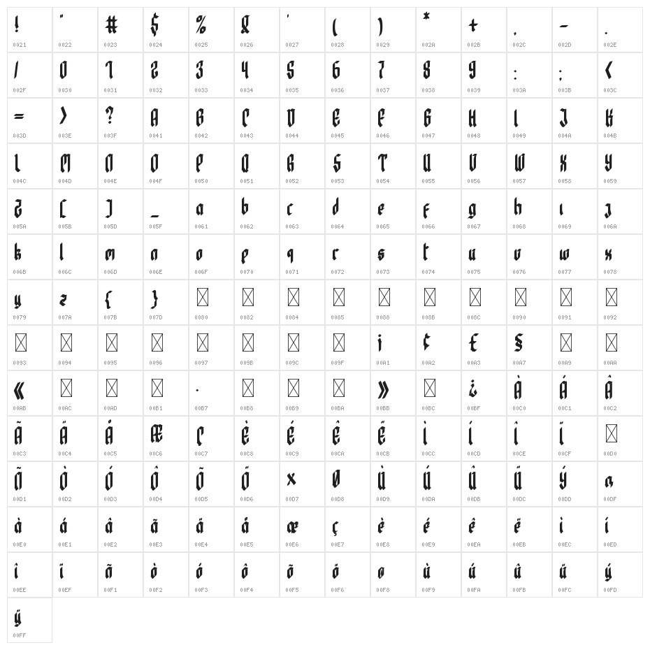 Bewear Regular Character Map