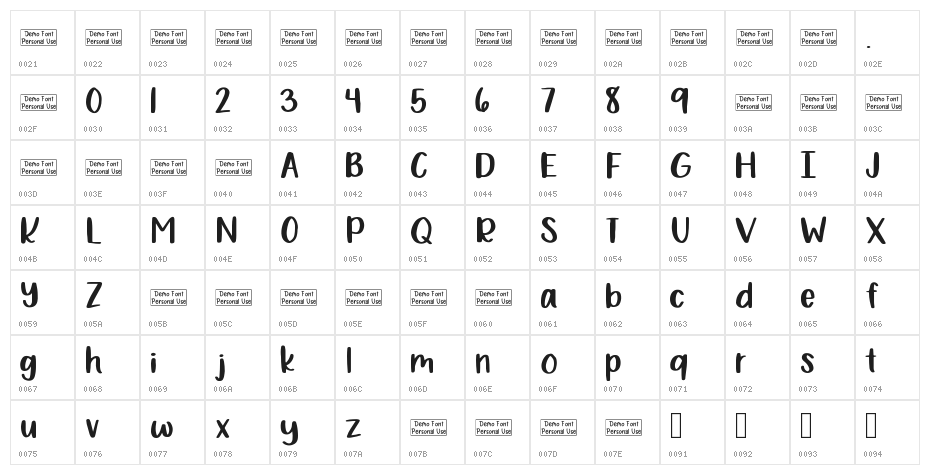 Bewilderment Medium Character Map