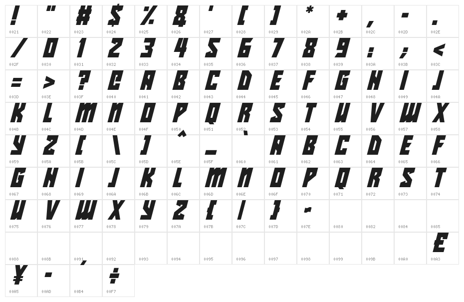Beyond The Stars Italic Character Map
