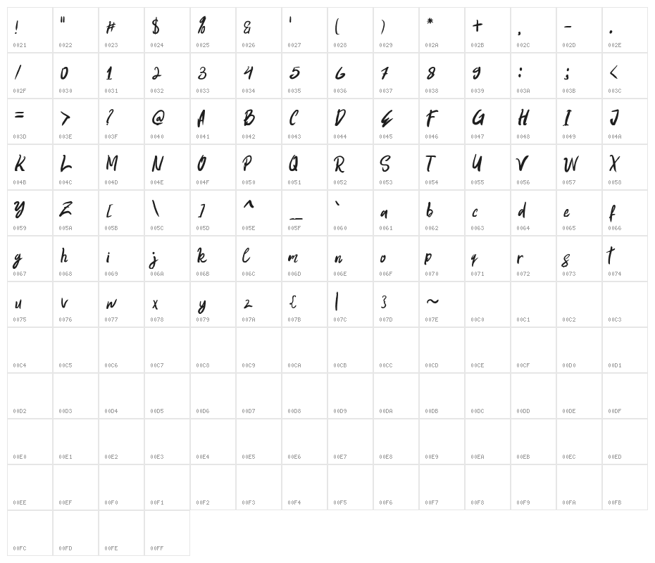 BIGBOSS Character Map
