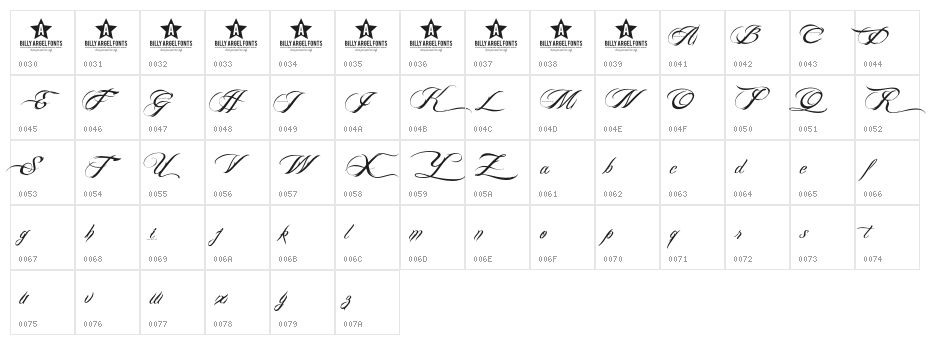 BILLY ARGEL FONT Character Map