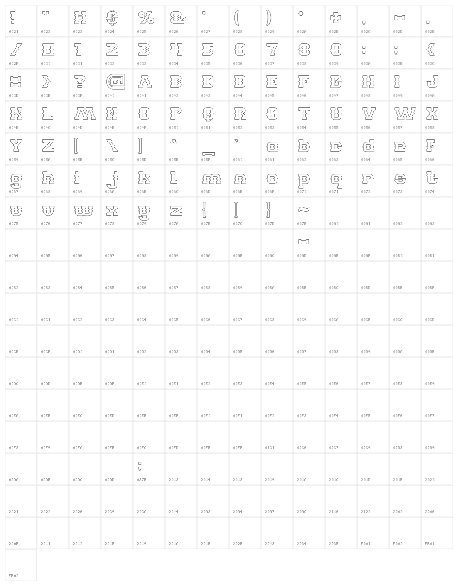 BILLY THE KID-Hollow Character Map