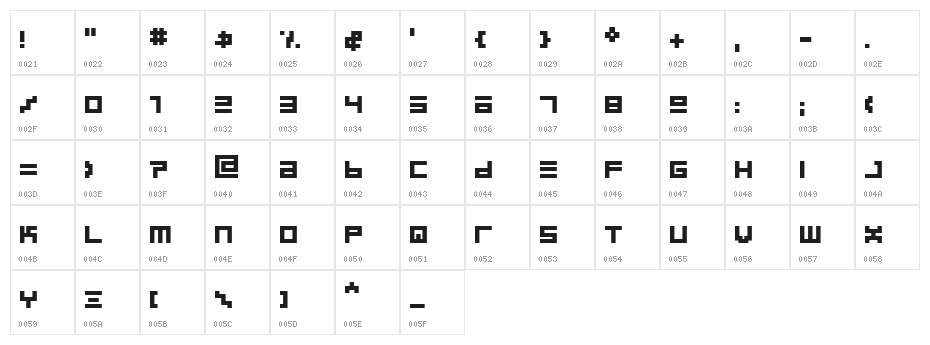 BIN Bold Character Map