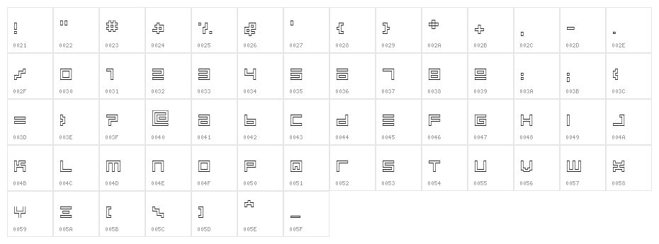 BIN Outline Character Map