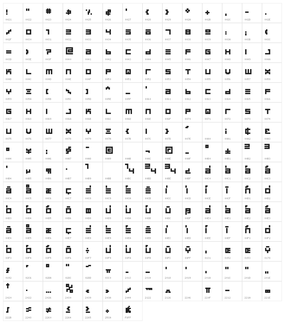 BINBold-Regular Character Map