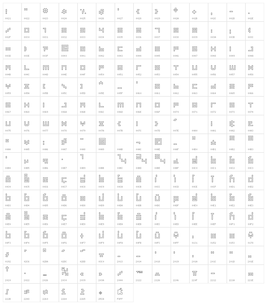 BINOutline-Regular Character Map