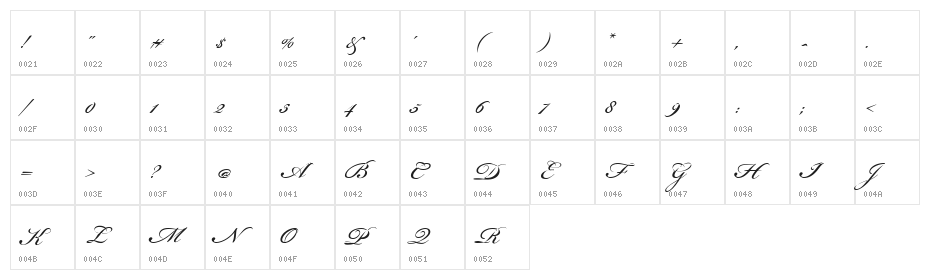 Bickham Script MM Character Map