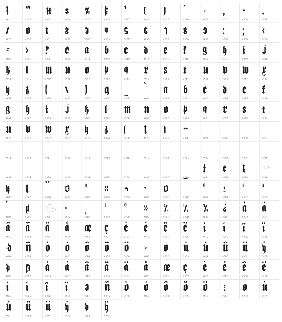 Biergärten Light Condensed Character Map