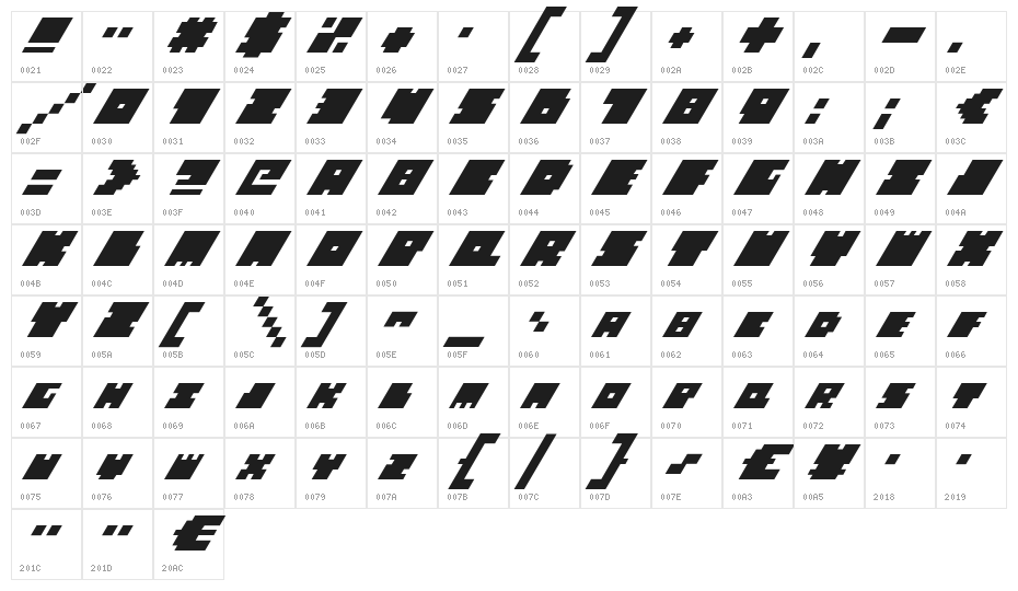 Big Bad Blocks Italic Character Map