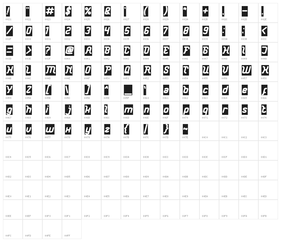 Big Mountain-Inverse Character Map