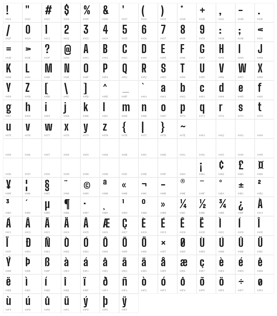 Big Shoulders Display ExtraBold Character Map