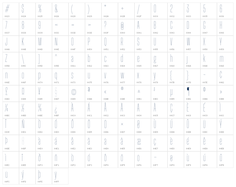 Big Shoulders Inline Display Thin Character Map