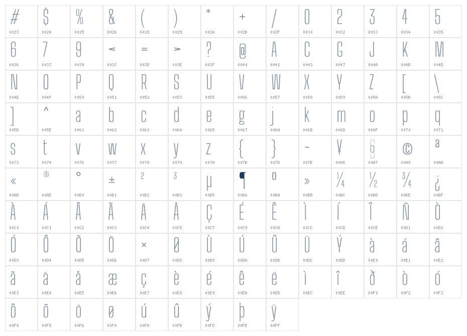 Big Shoulders Inline Text Thin Character Map