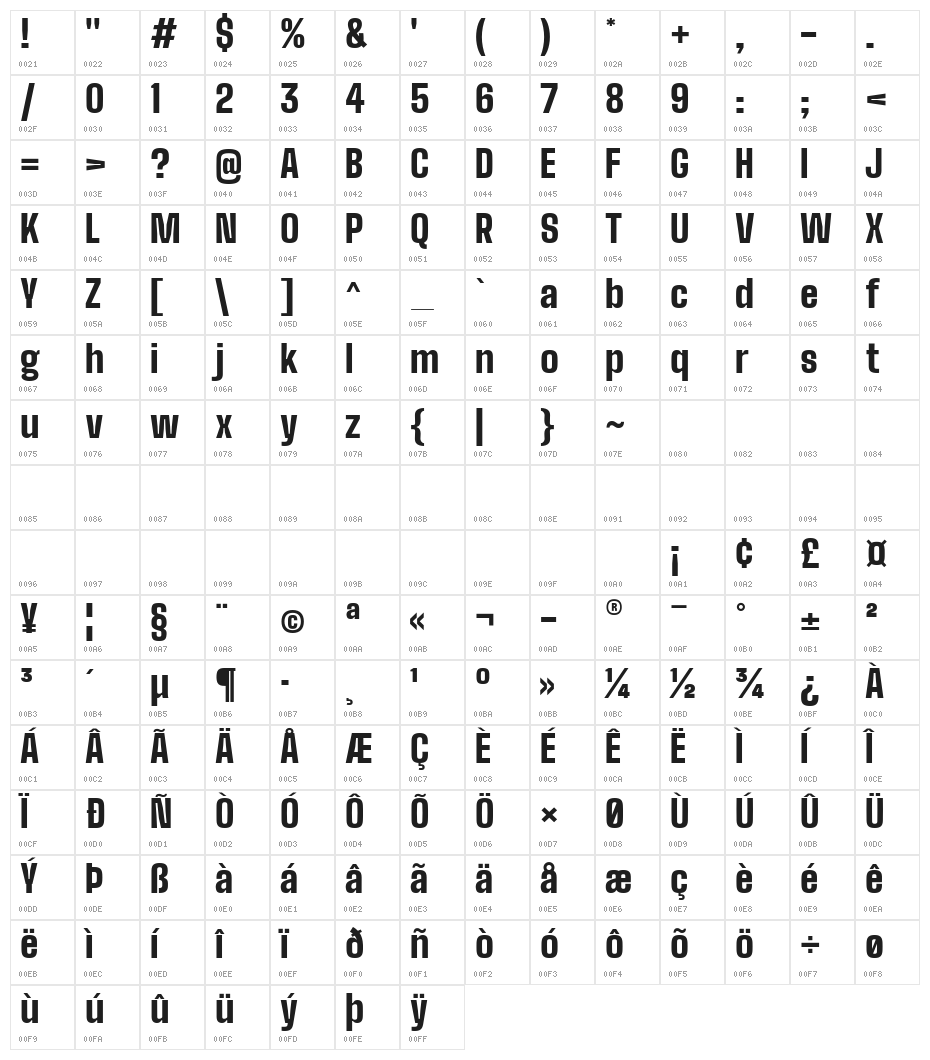 Big Shoulders Text Black Character Map