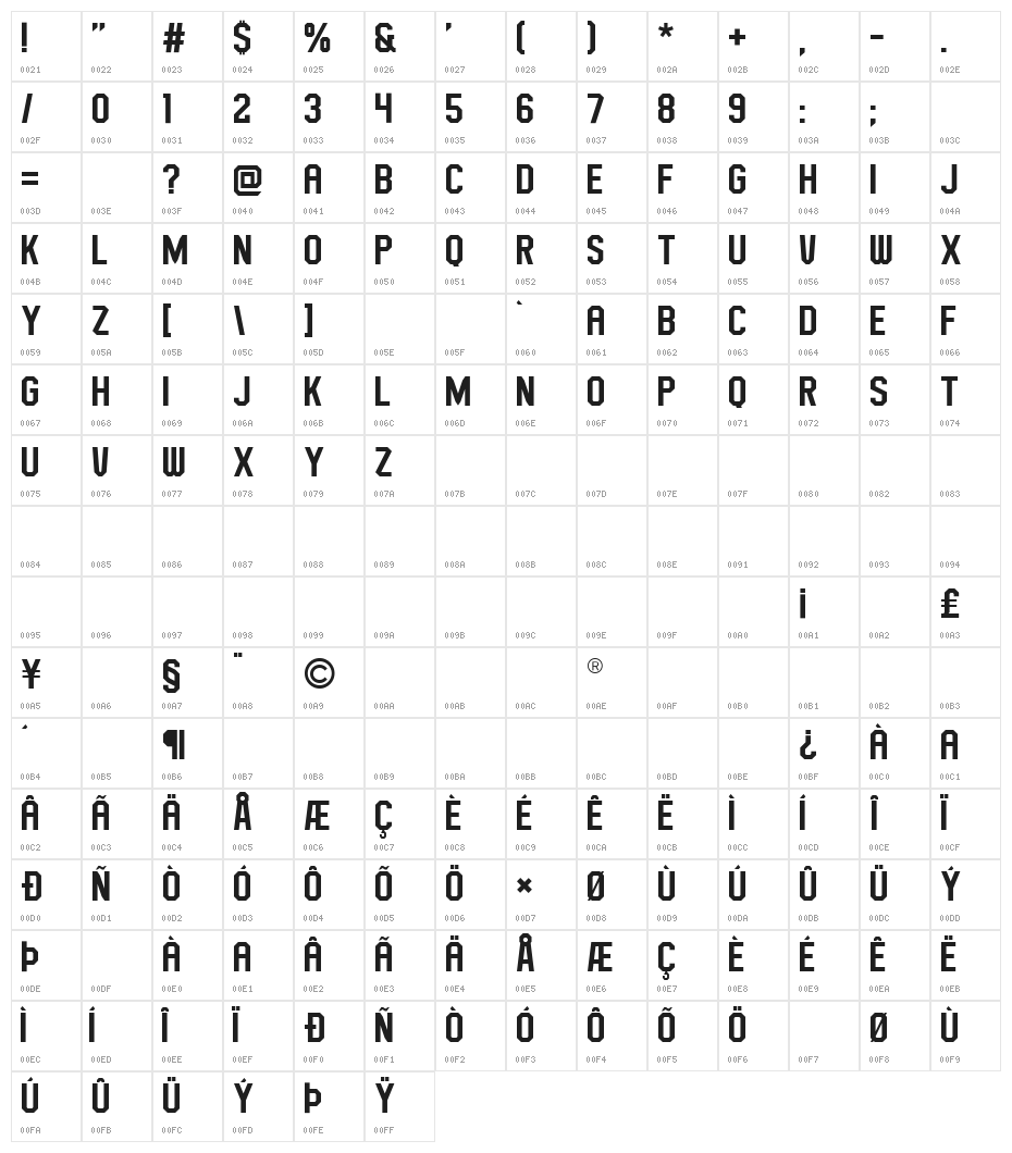 Big Star Regular Character Map