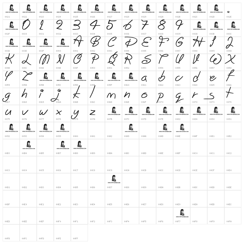 Big Winks Character Map