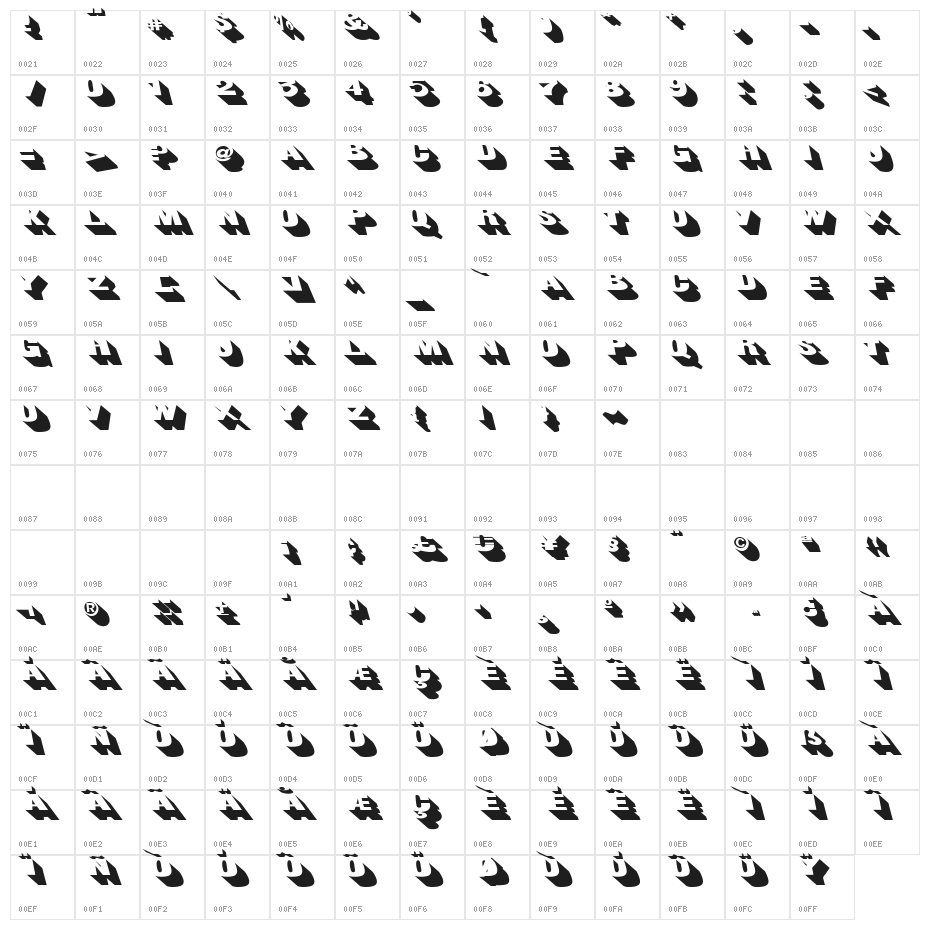BigShadowsLeftOblique Character Map