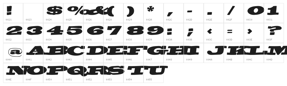 BigSwingingSlabS-Italic Character Map