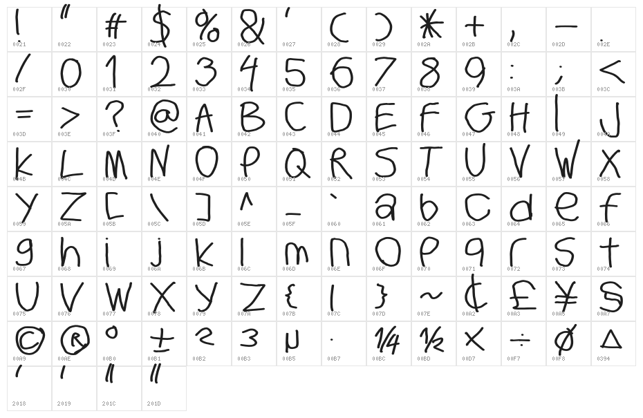 BigWriter-Regular Character Map