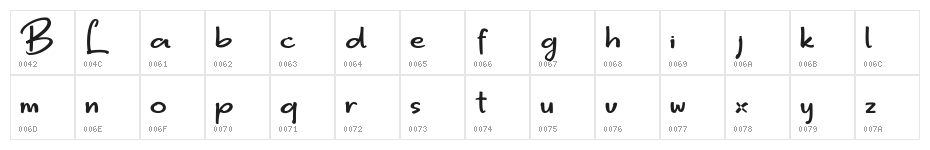 Bigger Love DEMO Regular Character Map