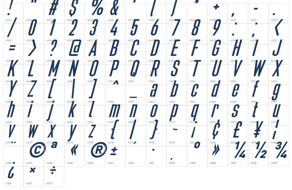 Bilgen Demo Extra Bold Right Character Map