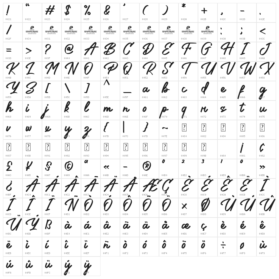 Bilground DEMO Character Map