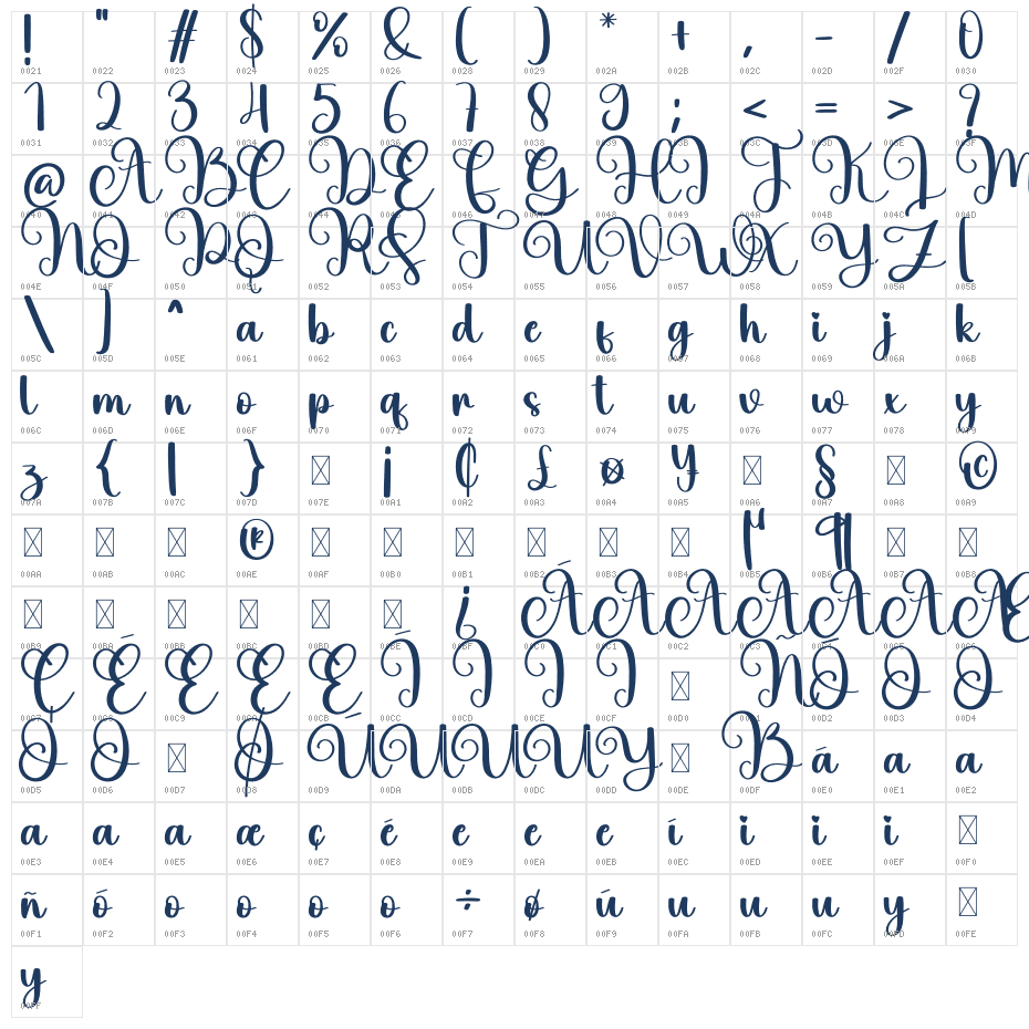 Billi Character Map
