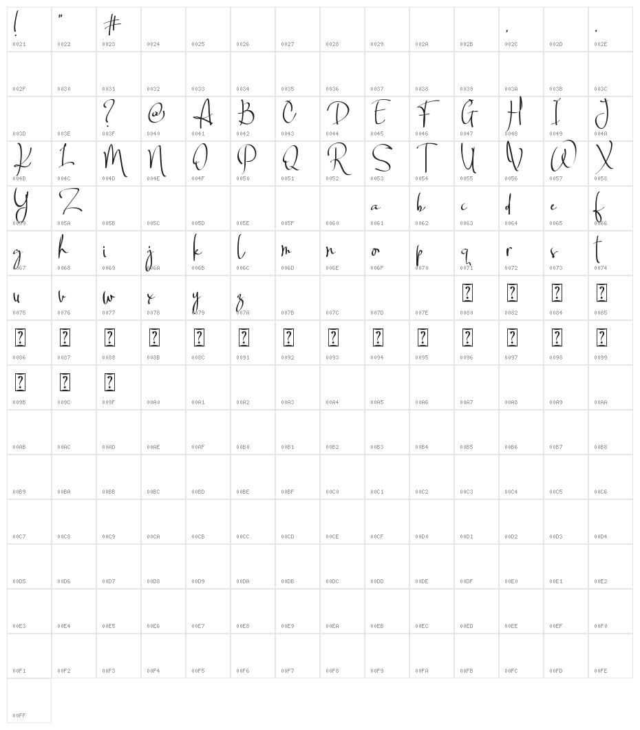 Billortte One_Regular Character Map